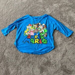 Nintendo Super Mario Blue Graphic 3/4 Long Sleeve Top SIZE M